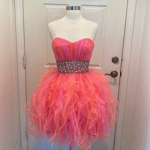 Milano Pink Orange Tulle Tutu Rhinestone Prom Pageant Evening Dress